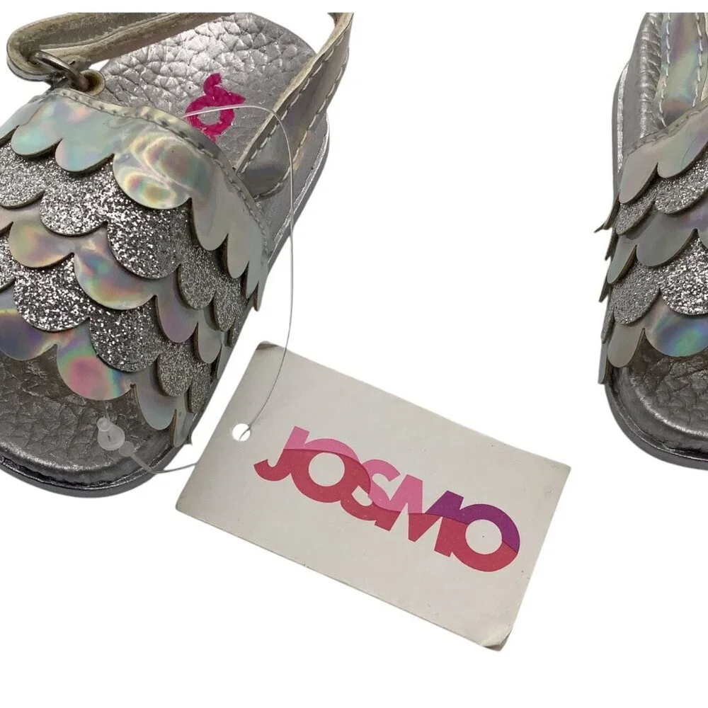 Josmo Baby Girls Silver Glitter Fish Scales Sandals Size 1 Adjustable Strap‎